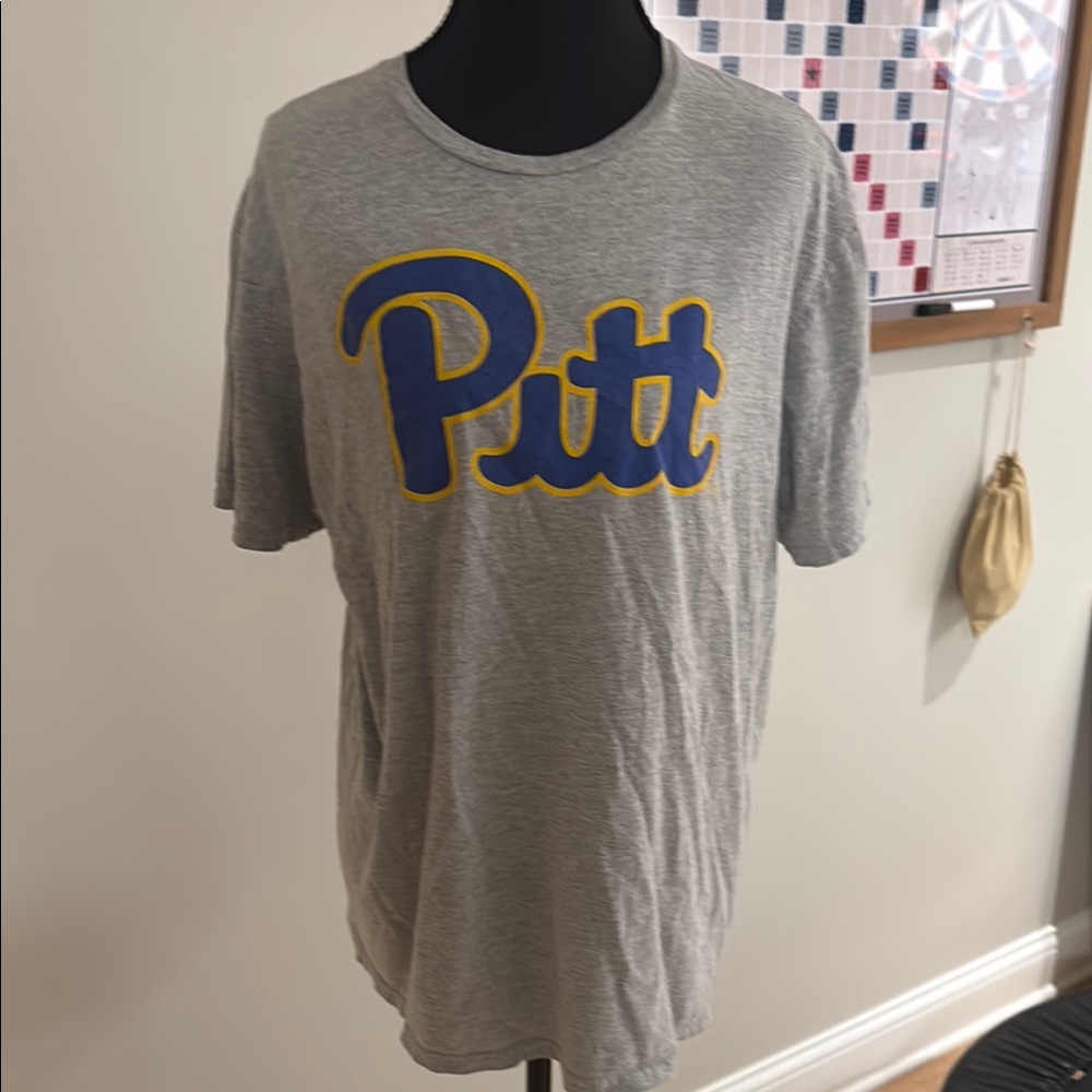 Pitt Grey Short Sleeve Tee with Blue and Yellow Print Size Large